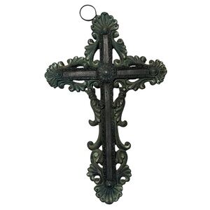 Crucifixion Cross Ornate, Fleur-de-lis, Resin Wall Decor 12” x 8”